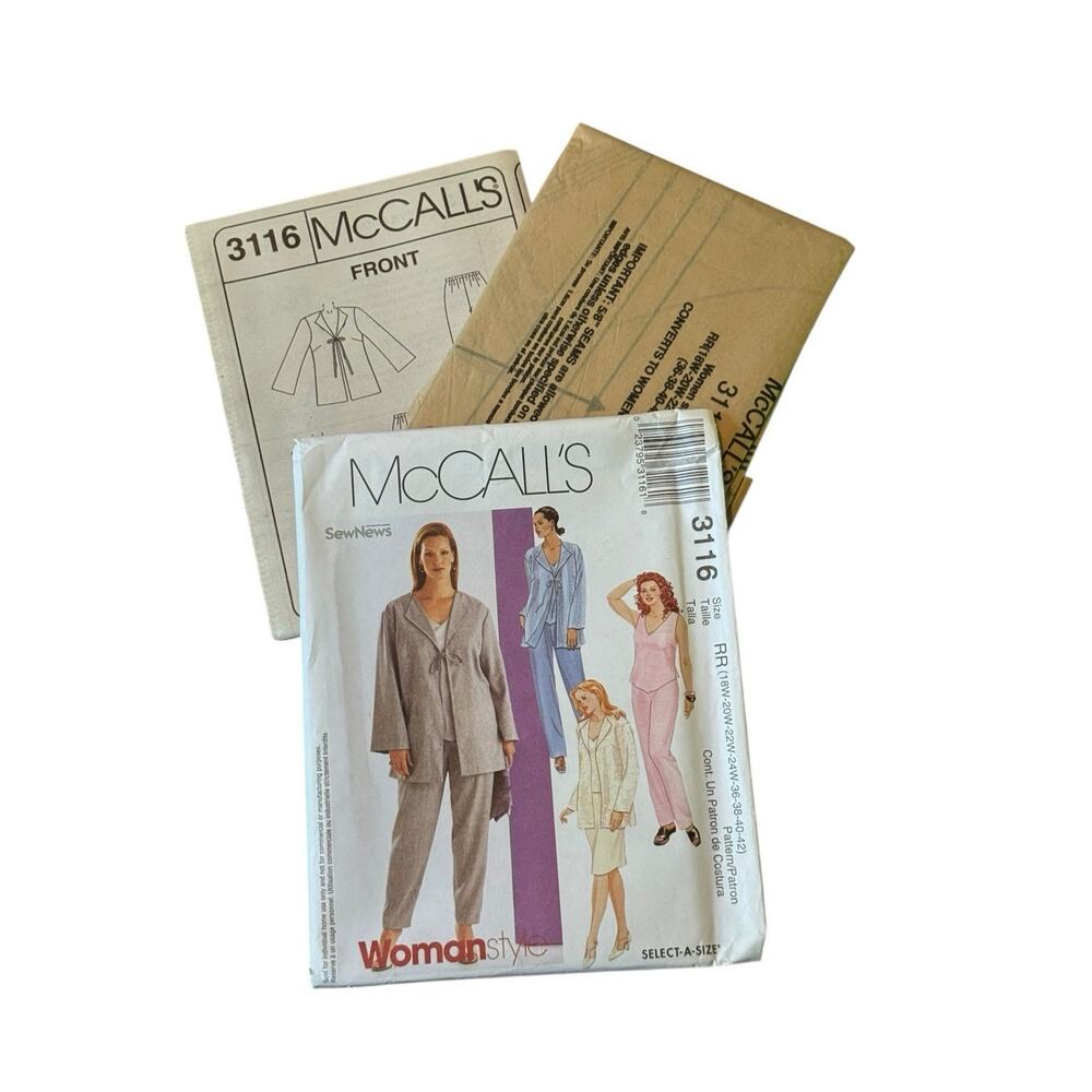 McCalls‎ 3116 Sewing Pattern Uncut Plus Size 18W-42W Jacket Top Pants Skirt